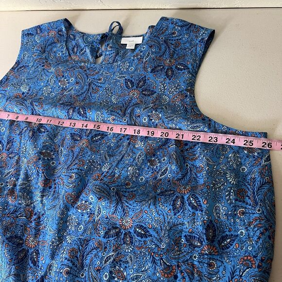 J Jill Top Womens 3X Blue Cotton Paisley Boho Tiered Cap Sleeve Keyhole Back - Picture 4 of 9